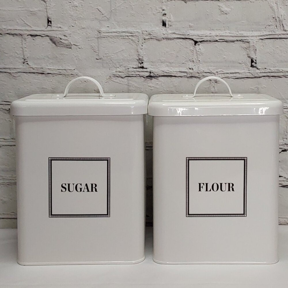 MARTHA STEWART 'OLD-FASHIONED' WHITE ENAMEL 4-PIECE CANISTER SET